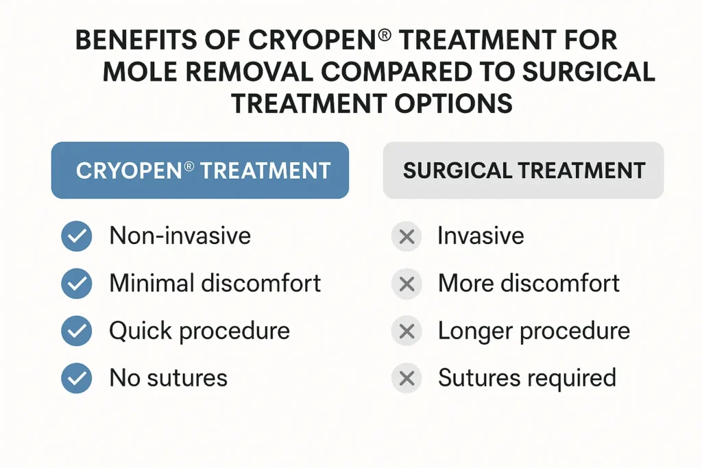 Table to show the benefits of getting moles removed Kilburn from LA LIPO
