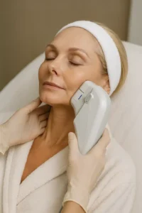Woman receiving HIFU non surgical facelift treatment Kilburn