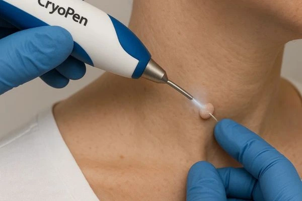 Person receiving cryotherapy Kilburn for skin tag removal