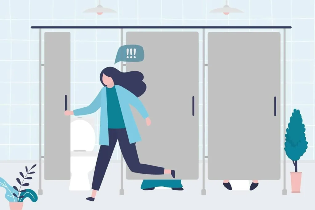 graphic of Urine incontinence Kilburn woman running to the toilet.