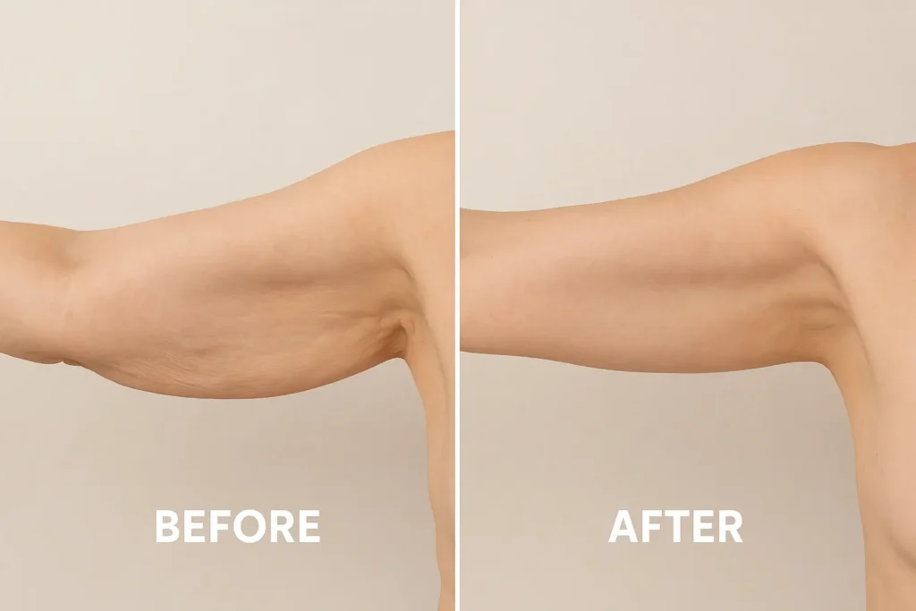 Picture of LA LIPO Kilburn before and after results of skin tightening treatment on the upper arms.